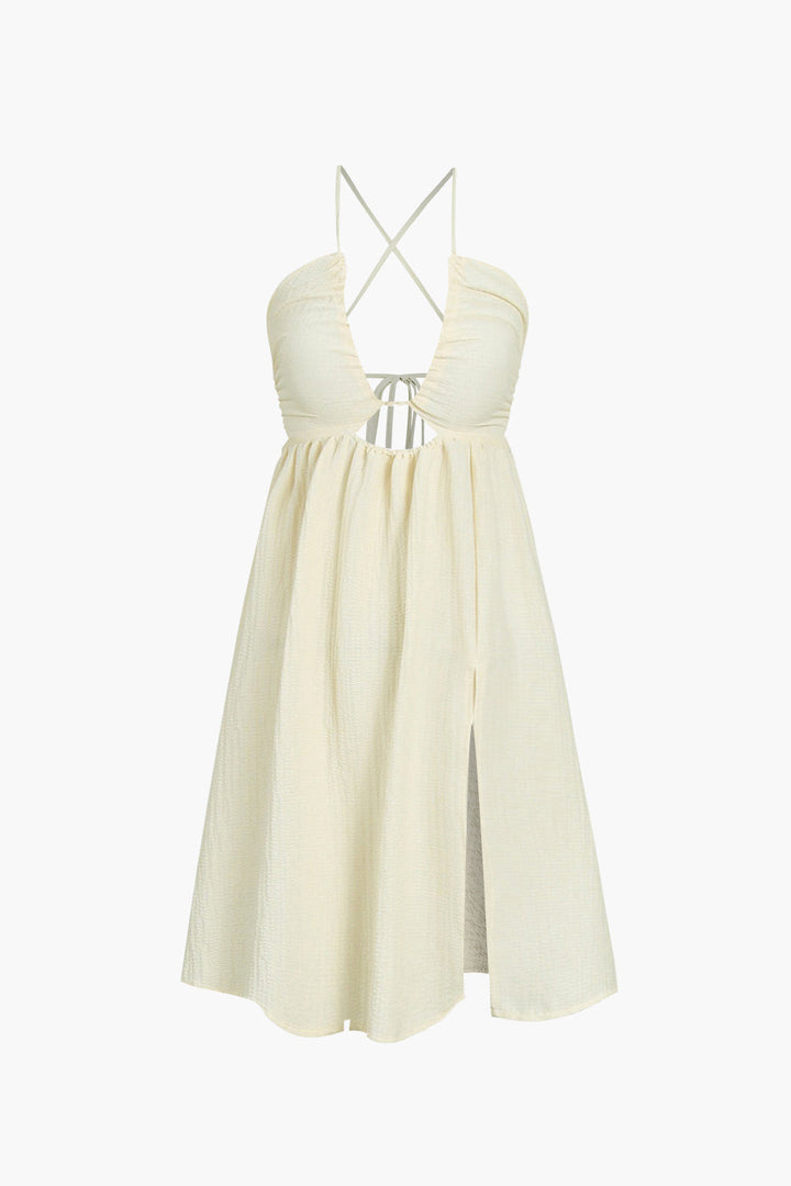 Midi Jurk met V-hals, Split en Open Rug