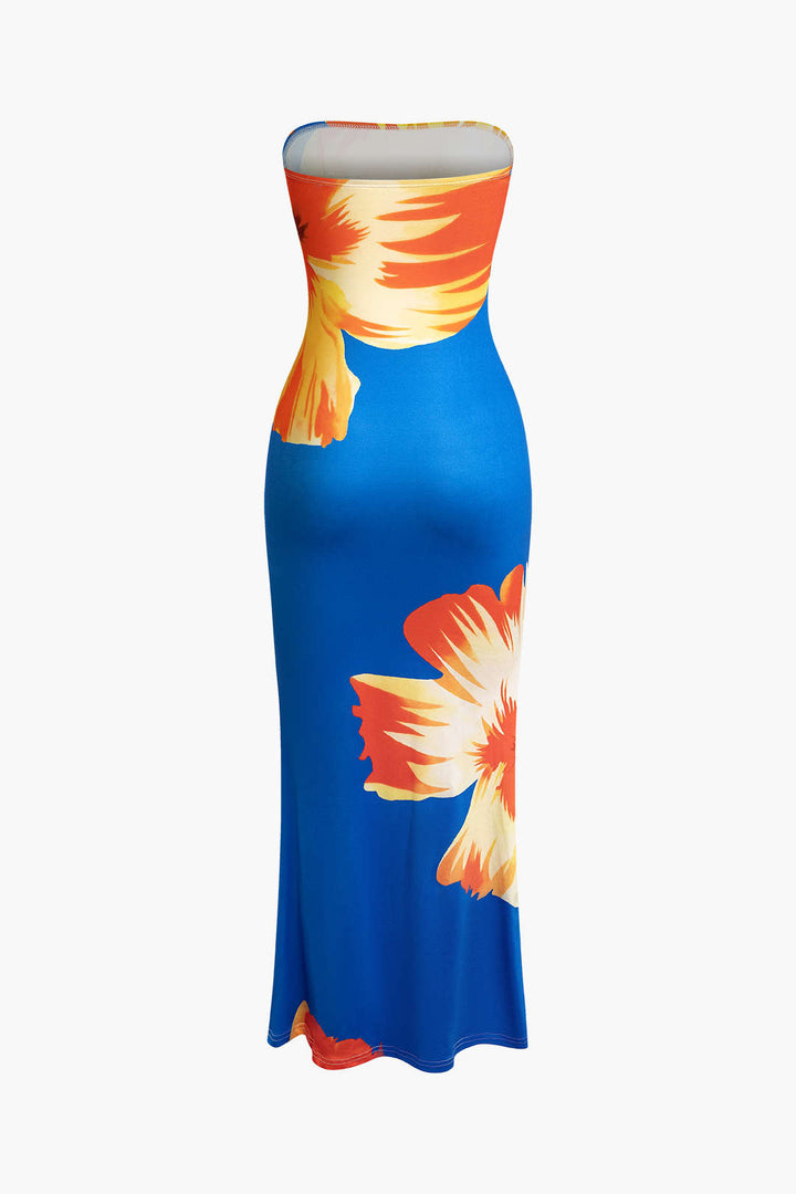 Zonnige Bloemen Strapless Midi Jurk