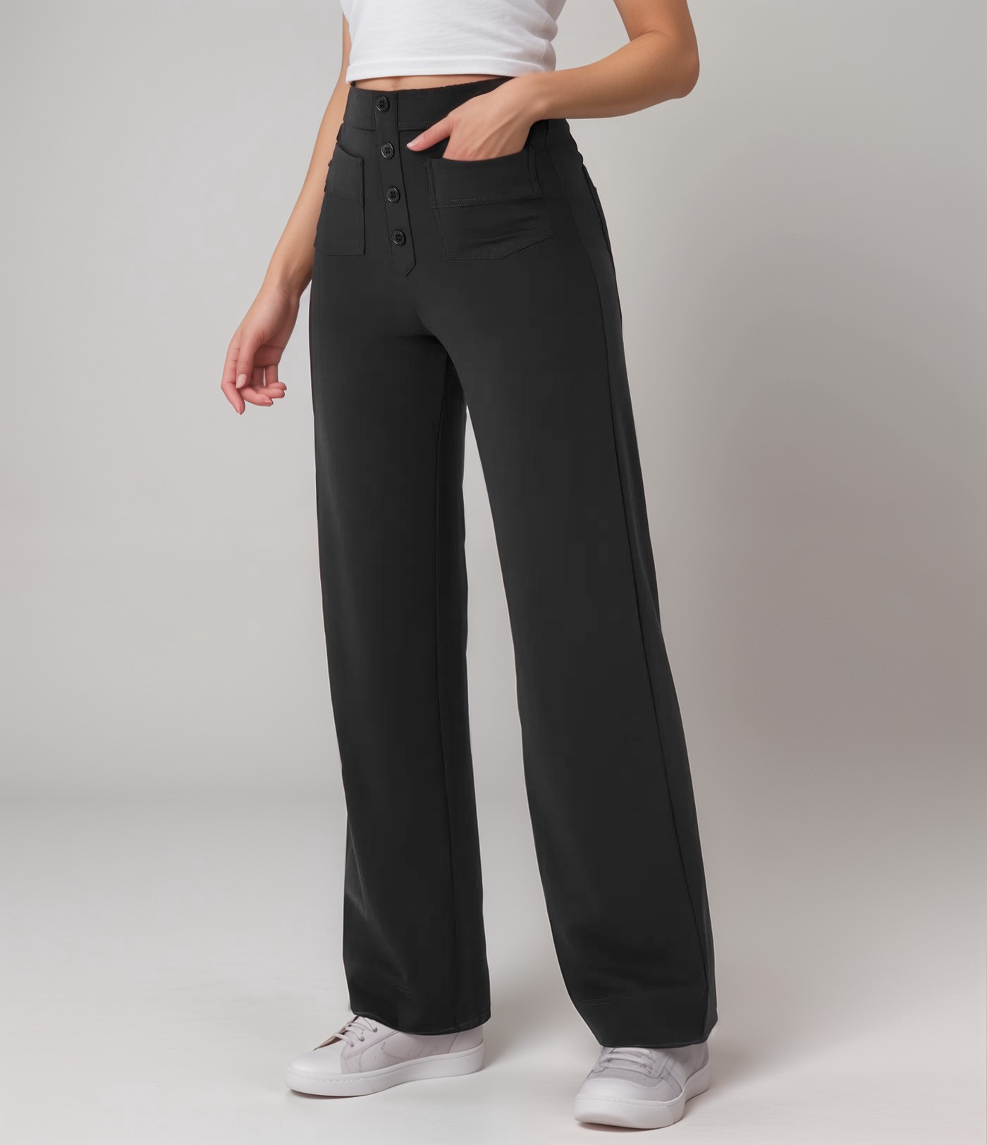 Elastische broek met hoge taille
