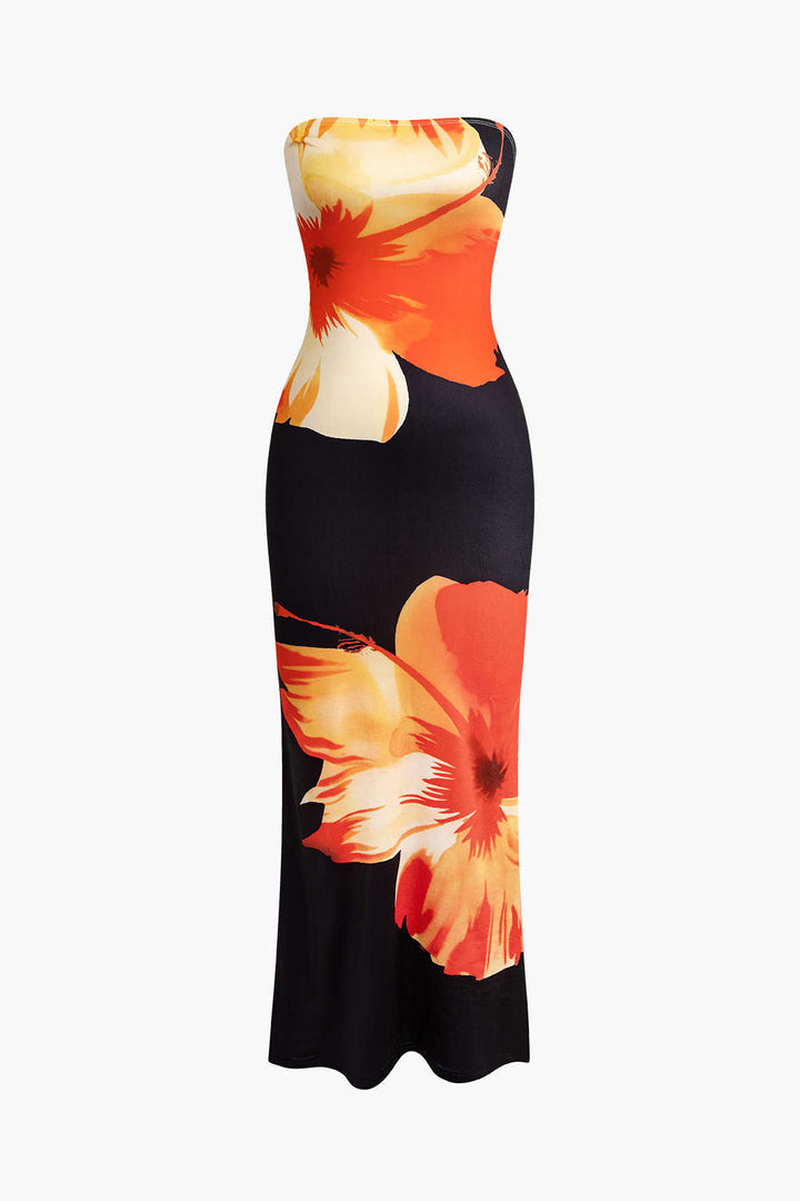 Zonnige Bloemen Strapless Midi Jurk