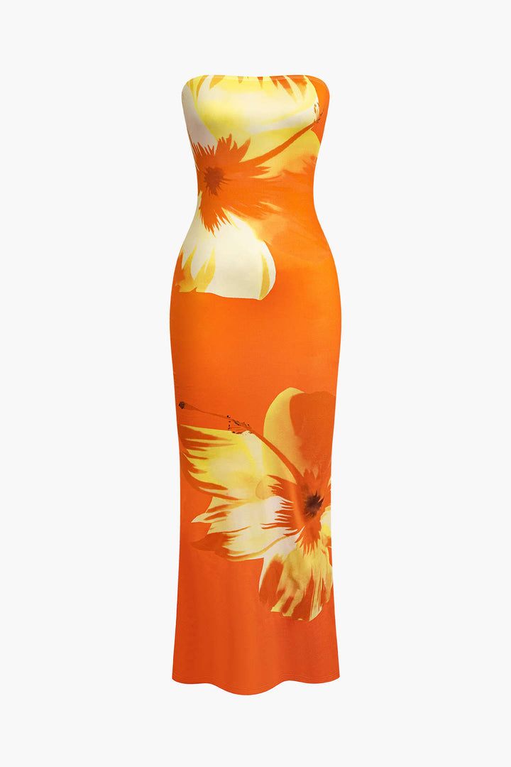 Zonnige Bloemen Strapless Midi Jurk