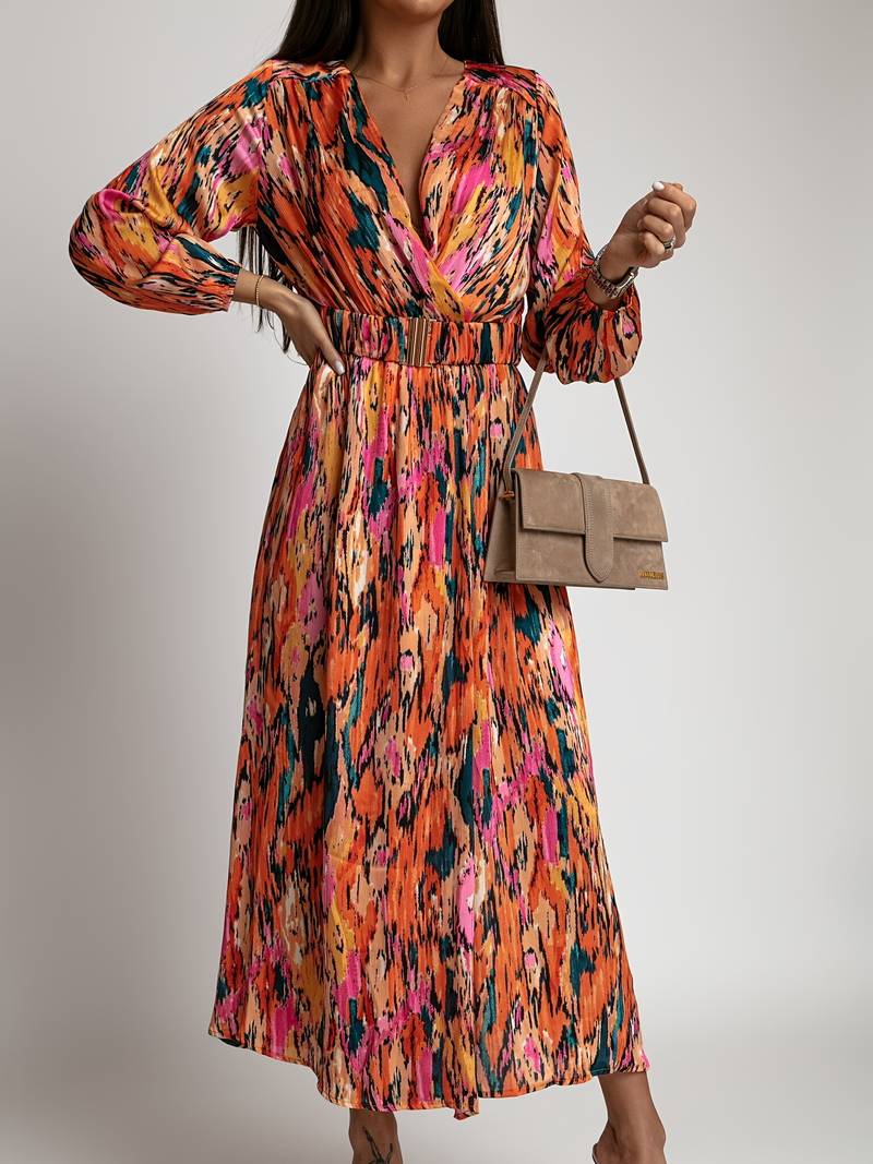 Zwierige maxi overslagjurk met moderne print