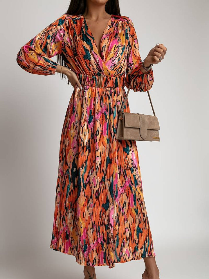 Zwierige maxi overslagjurk met moderne print