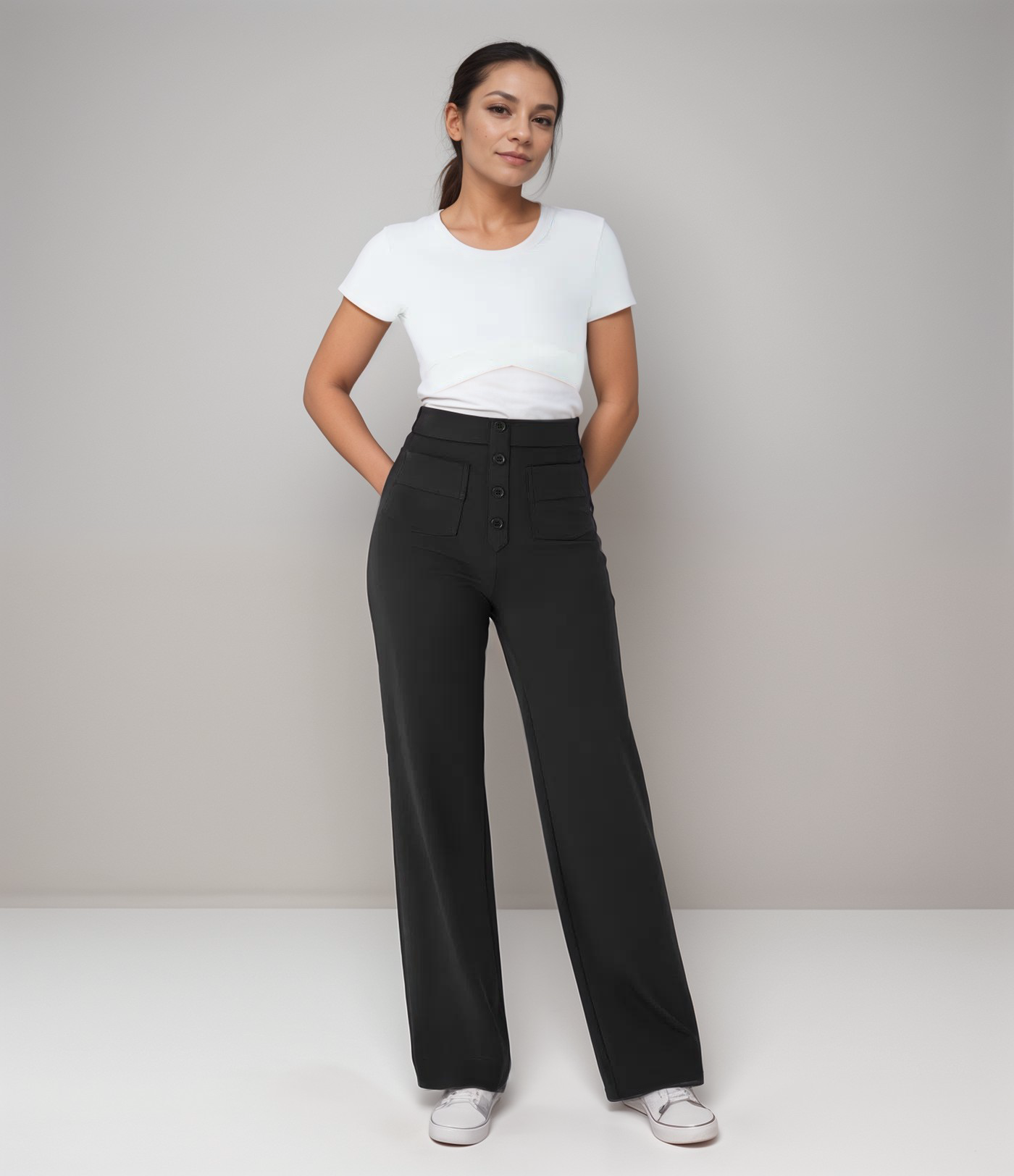 Elastische broek met hoge taille