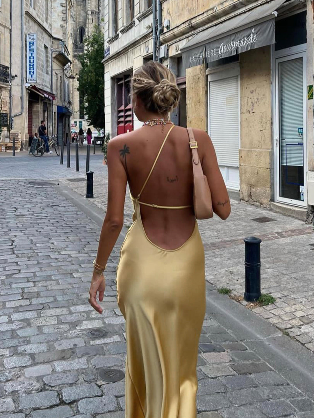 Open Back Satin Split Lange Jurk