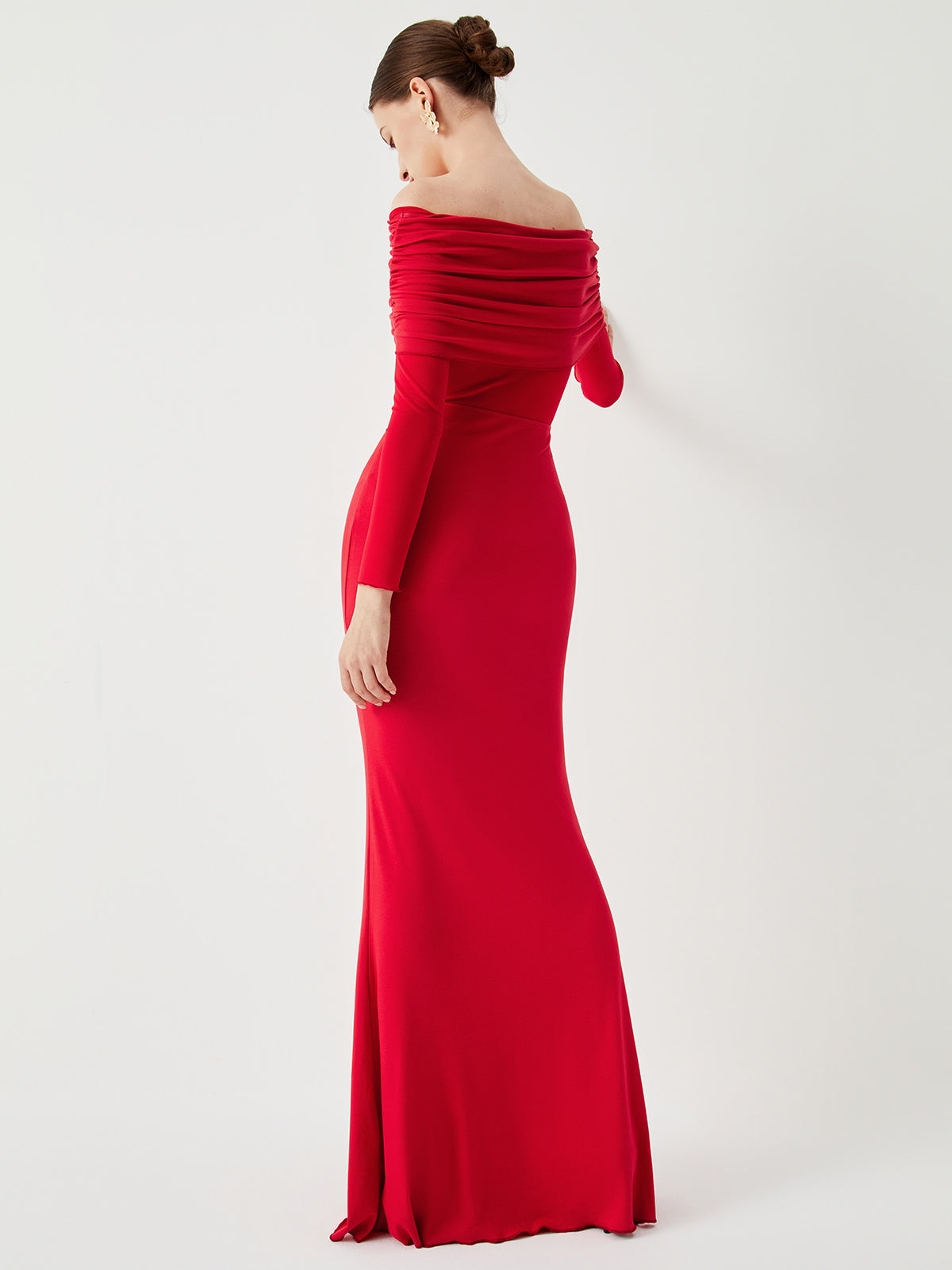 Off-Shoulder Mesh Lange Jurk