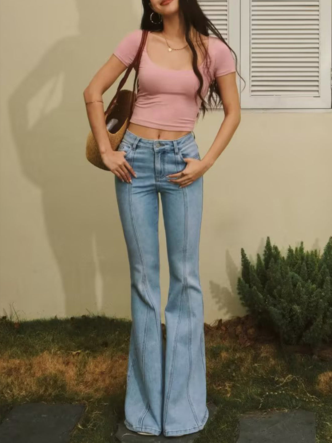 Denim Flared Jeans met Zakken