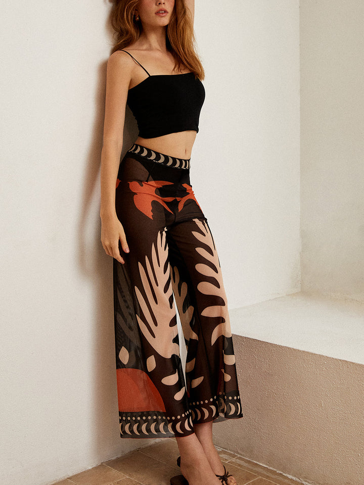 Vogelprint Transparante Mesh Broek