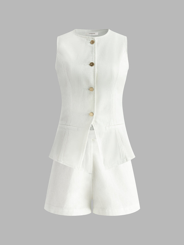 Denim Top met Shorts Set