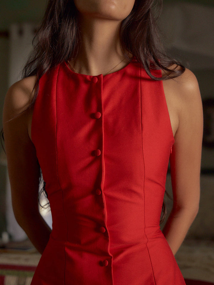 Knopsluiting Mouwloze Korte Jurk