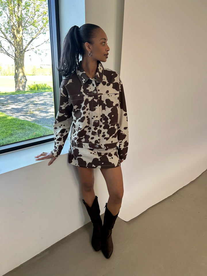 Dames Luna Minirok in Cowprint Denim