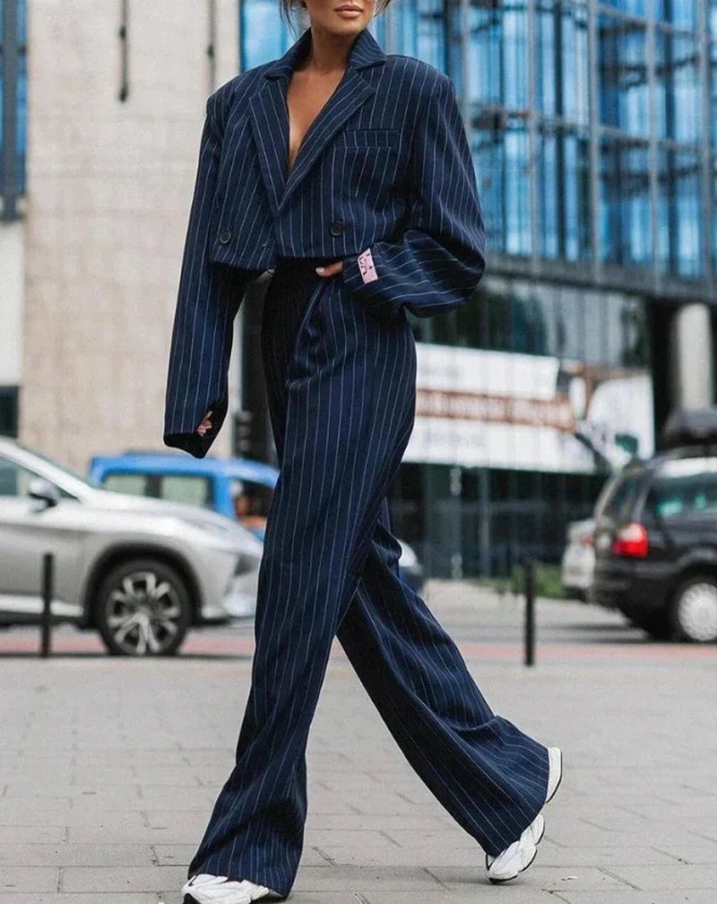 Elegante blazerset met wijde broek