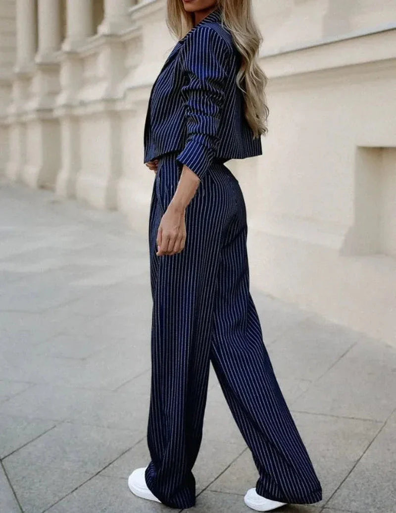 Elegante blazerset met wijde broek