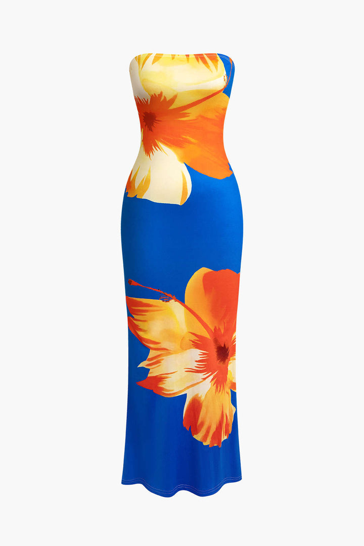 Zonnige Bloemen Strapless Midi Jurk