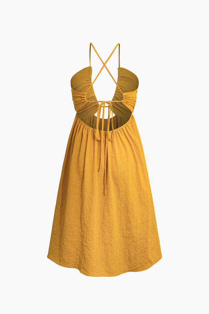 Midi Jurk met V-hals, Split en Open Rug