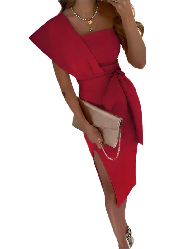 Wikkelkanten Feestjurk met Eén Schouder